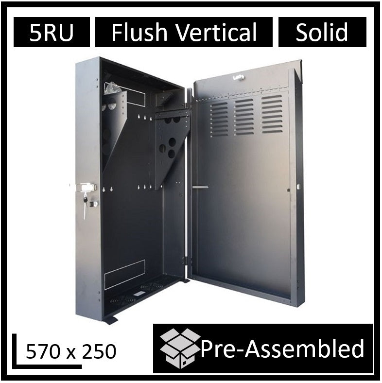 LDR Assembled 5U Flush Wall Mount Vertical Cabinet (570mm x 250mm) - Black Metal