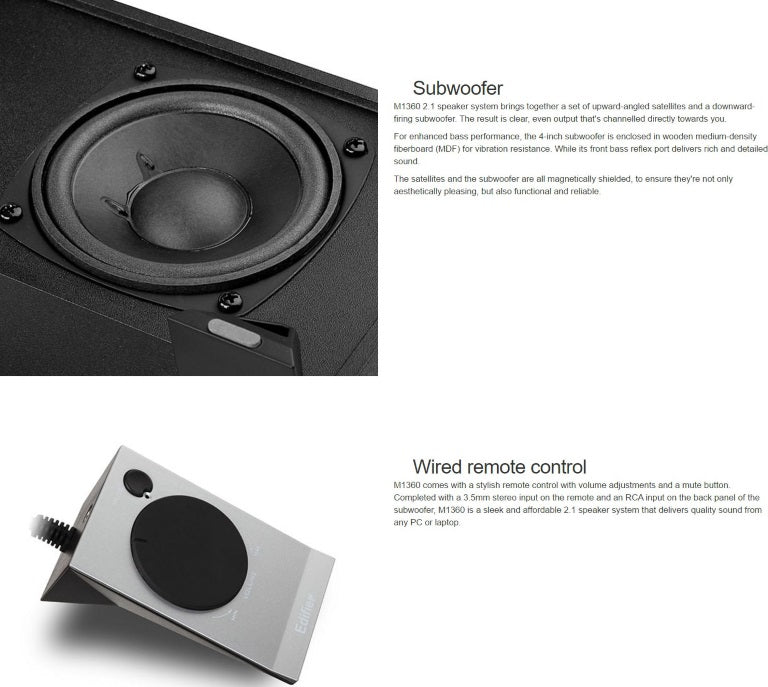 Edifier M1360 2.1 Multimedia Speakers - 3.5mm AUX/4INCH Subwoofer/Remote/RCA Rem