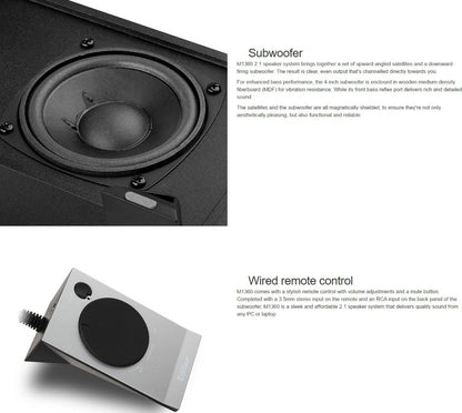 Edifier M1360 2.1 Multimedia Speakers - 3.5mm AUX/4INCH Subwoofer/Remote/RCA Rem
