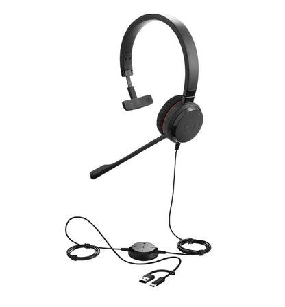 Jabra Evolve 30 II, USB C/A Mono MS Headset, Great 0s and music, Plug-and-play connectivity, Manage 0s easily, Flexible connectivity via 3.5 mm