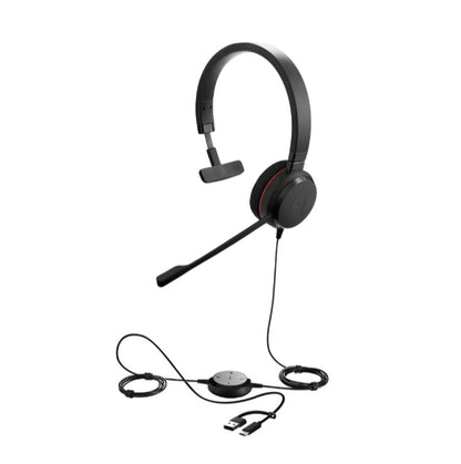 Jabra Evolve 20 SE, USB C/A, MS Mono Headset, Plug-and-play, Noise-cancelling, Clearer Conversation, Manage 0s Easily, Leatherette Ear Cushions