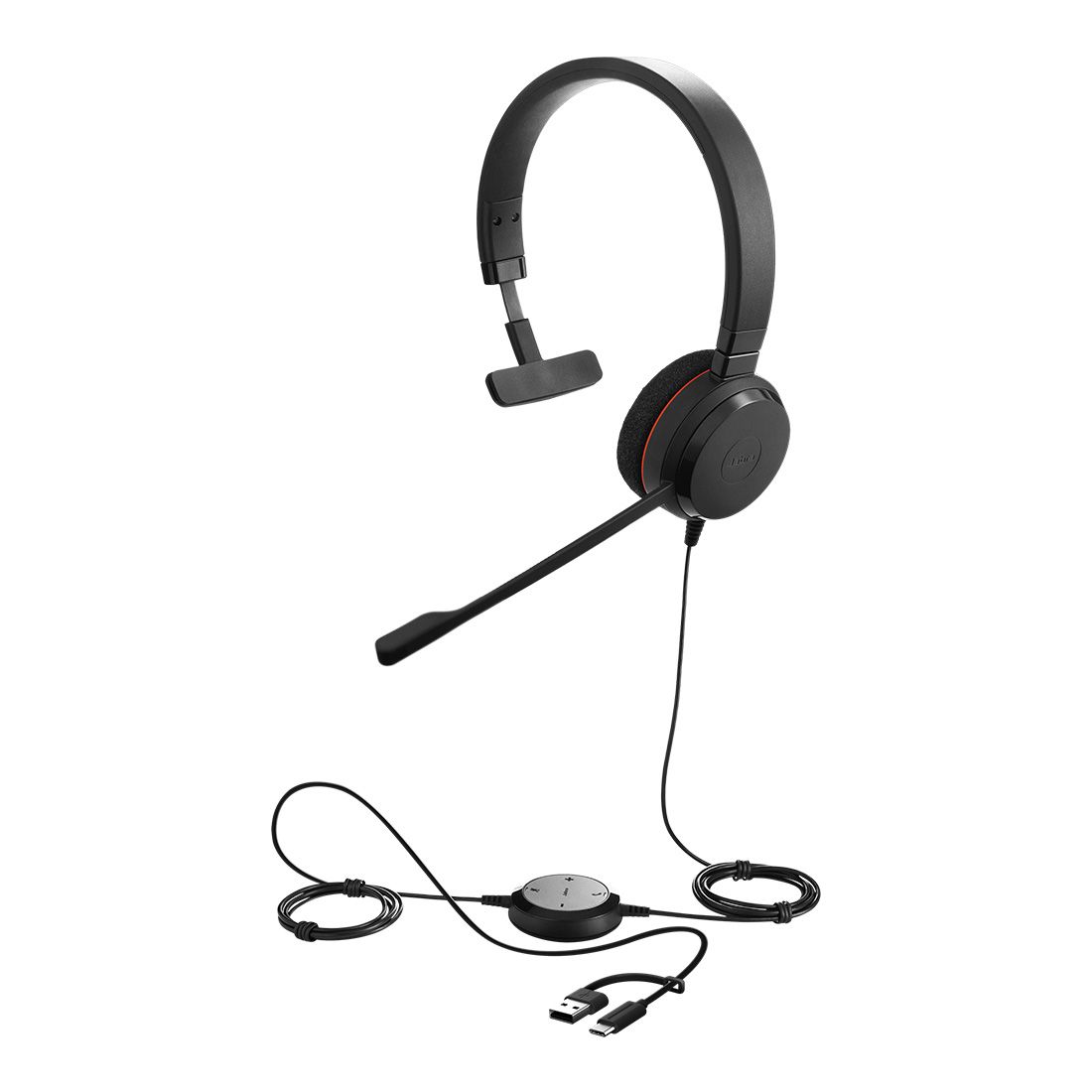 Jabra Evolve 20 SE, USB C/A, UC Mono Headset, Plug-and-play, Noise-cancelling, Clearer Conversation, Manage 0s Easily, Leatherette Ear Cushions