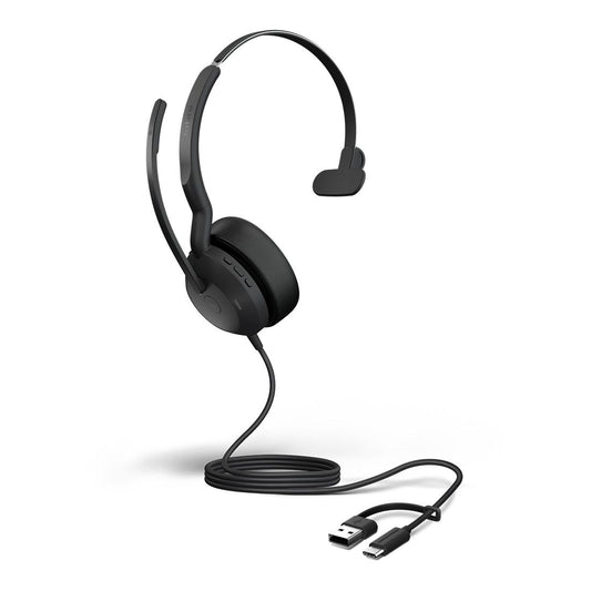 Jabra Evolve2 50, USB C/A MS Mono Headset, BluetoothÂ®, 4 microphones, Active Noise Cancellation, Busylight, 0 management, Air Comfort technology