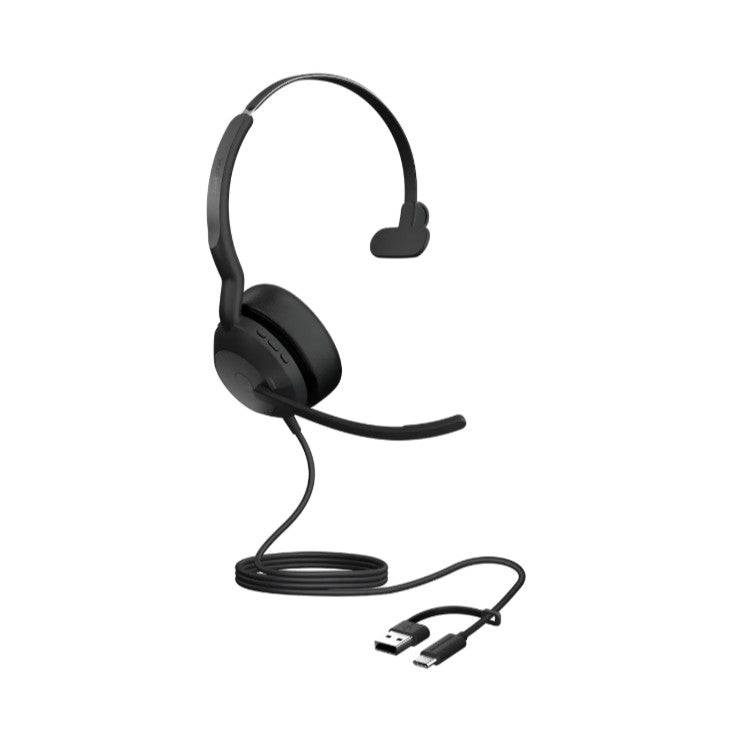 Jabra Evolve2 50, USB C/A UC Mono Headset, BluetoothÂ®, 4 microphones, Active Noise Cancellation, Busylight, 0 management, Air Comfort technology