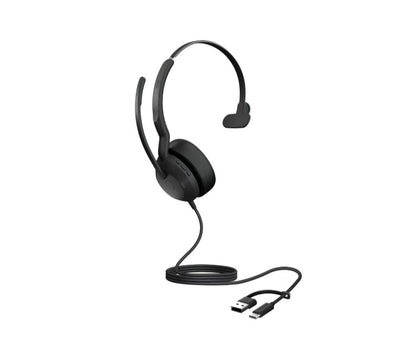Jabra Evolve2 50, USB C/A UC Mono Headset, BluetoothÂ®, 4 microphones, Active Noise Cancellation, Busylight, 0 management, Air Comfort technology
