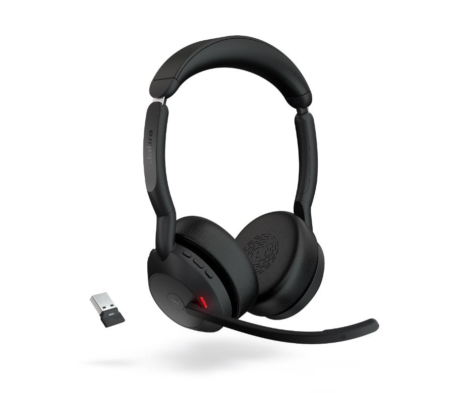 Jabra Evolve2 55 USB A Stereo Teams Active Noise Cancellation, Link 380 BluetoothÂ® Adapter ,30m Wireless Range, 18 Hours Battery Life
