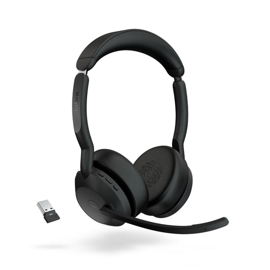 Jabra  Evolve2 55, USB A, Stand, MS Teams, Stand Active Noise Cancellation. Link 380 BluetoothÂ® Adapter ,30m Wireless Range, 18 Hours Battery Life