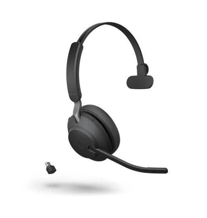 Jabra Evolve2 65 MS Mono Black Bluetooth Headset, Link 380 USB-A Passive Noise-cancelling, 2ys Warranty, 3-Microphone 0 Technology, Up to 37 Hours