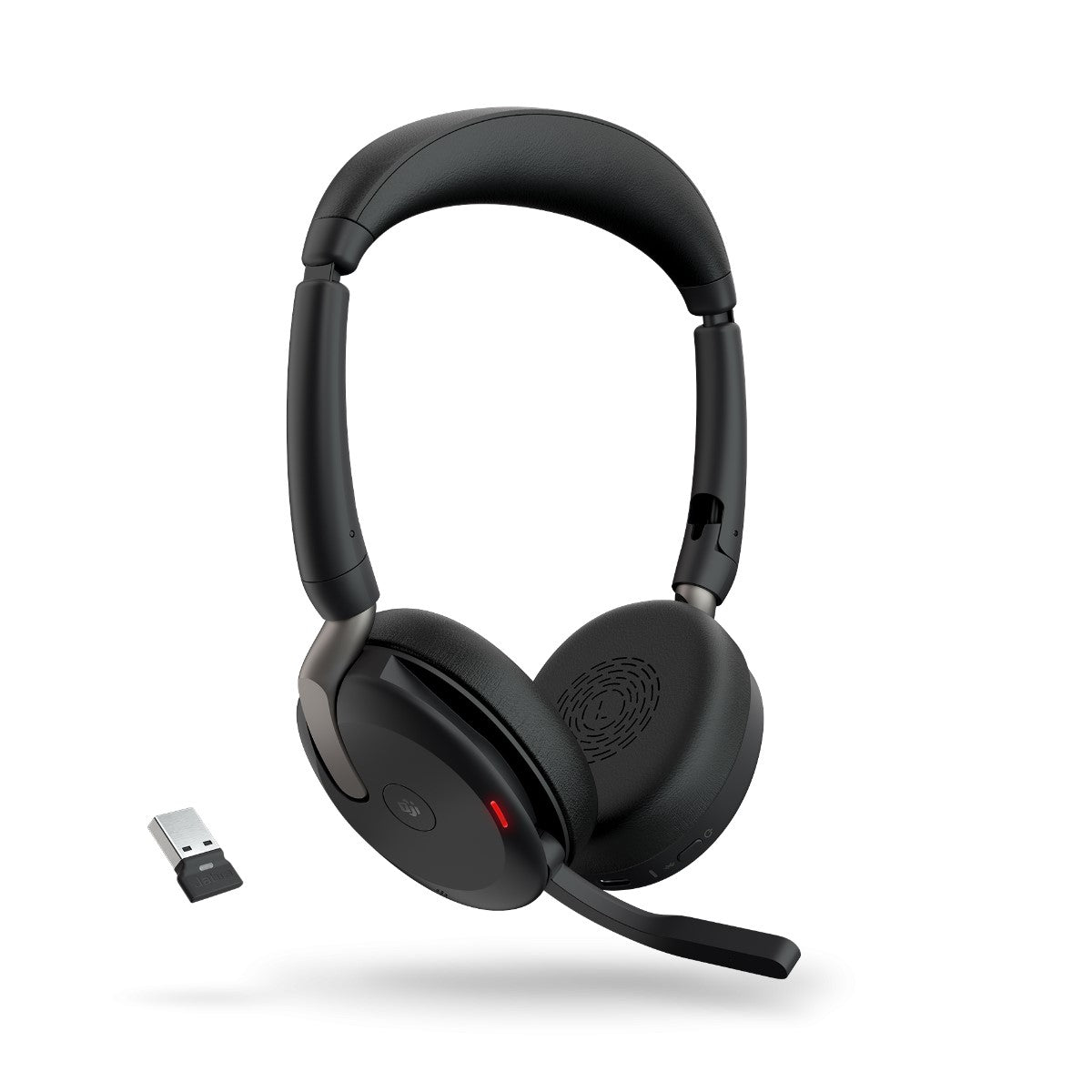 Jabra Evolve2 65 Flex MS Stereo Bluetooth Headset, Link380a USB-A Dongle & Wireless Charging Stand Foldable Design, 2Yr Warranty, 30m Wireless Range