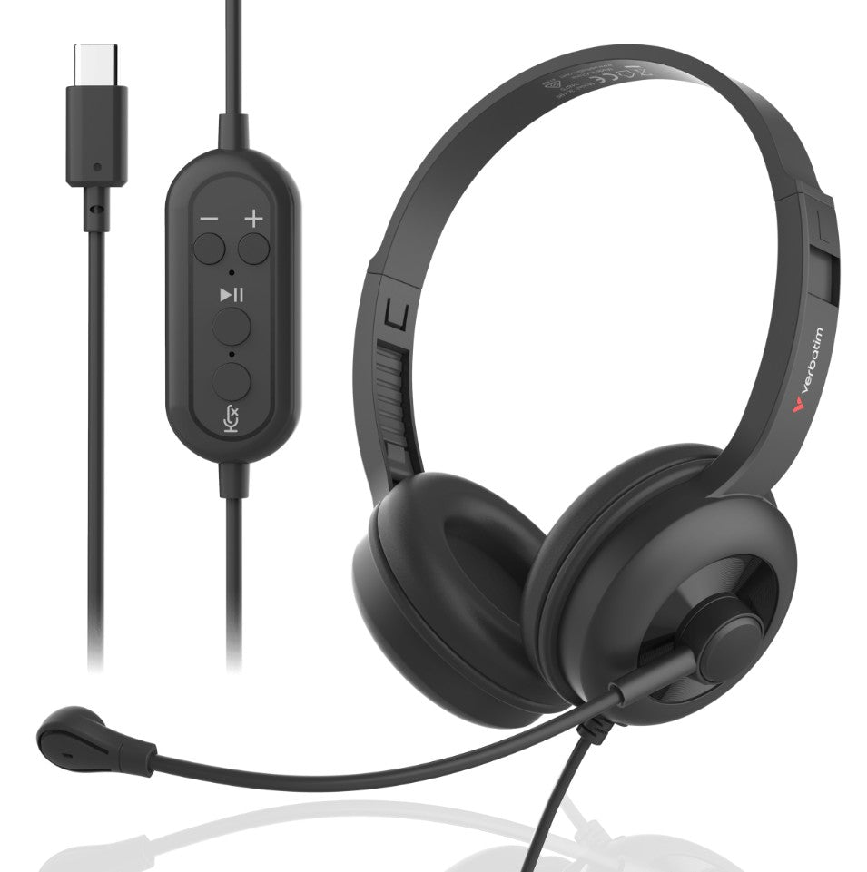 Verbatim ClaritySound Headset With USB-C Clear Sound, Comfort, Reduce Background Noise.Ideal for Office, Education, Business
