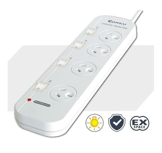 Sansai 4 Way Powerboard 4 Outlet 10A 240V Individually Switched 2 extra spaced s