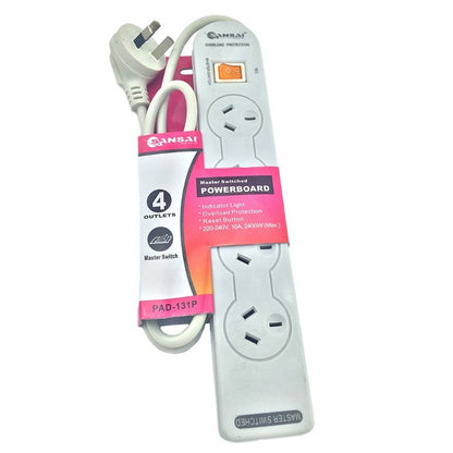Sansai 4-Way Basic Powerboard with Master Switch & Overload Protection Reset