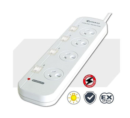 Sansai 4-Way Powerboard with Individual Switches & Surge Protection — 2m Cord
