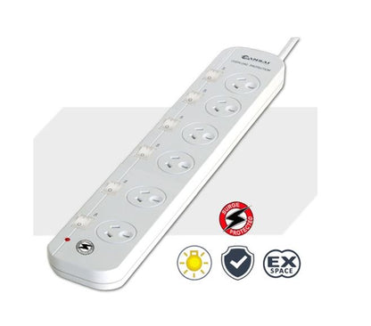 Sansai 6-Way Powerboard with Individual Switches & Surge Protection