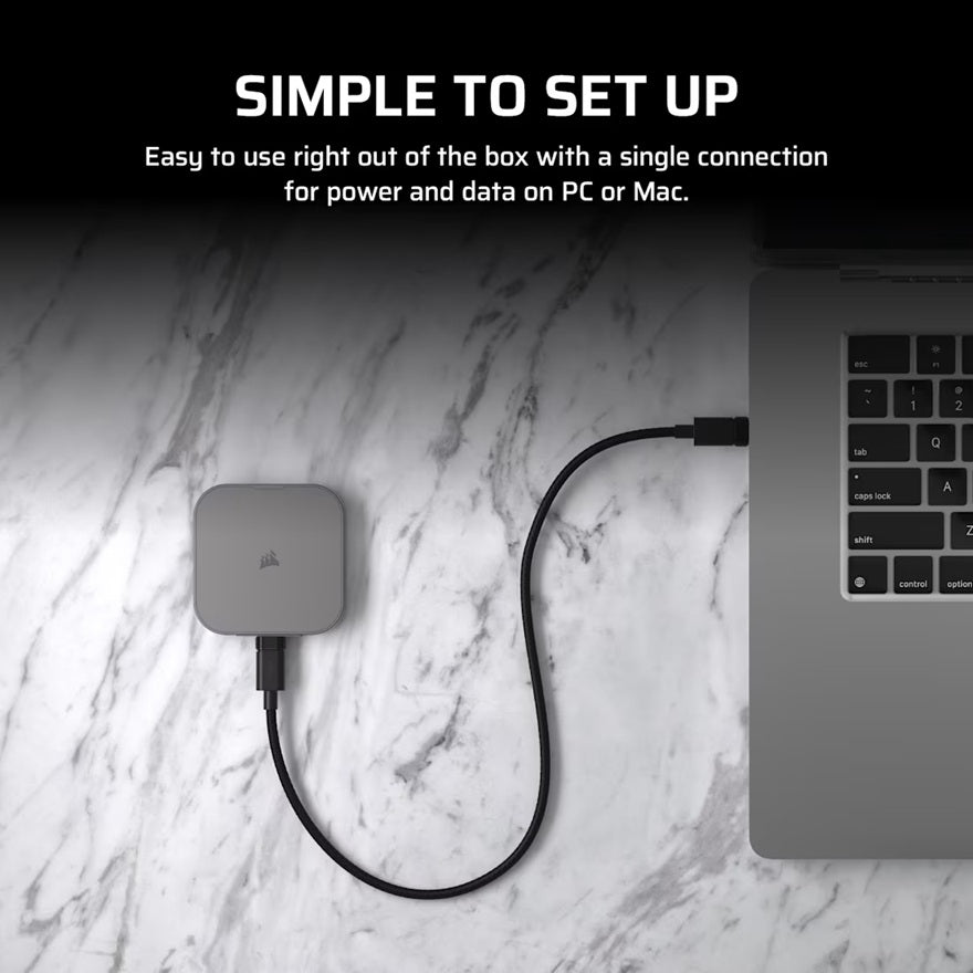 Corsair EX400U 2TB USB4 External SSD: USB4 40Gb, 4000MB/s read, 3600MB/s write, 0Â°Câ€“70Â°C, 1,500G shock, Gunmetal, 0.092kg, USB-C, Win/Mac/iOS/Linux