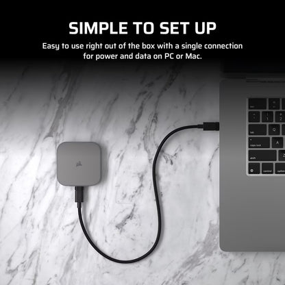 Corsair EX400U 2TB USB4 External SSD: USB4 40Gb, 4000MB/s read, 3600MB/s write, 0Â°Câ€“70Â°C, 1,500G shock, Gunmetal, 0.092kg, USB-C, Win/Mac/iOS/Linux