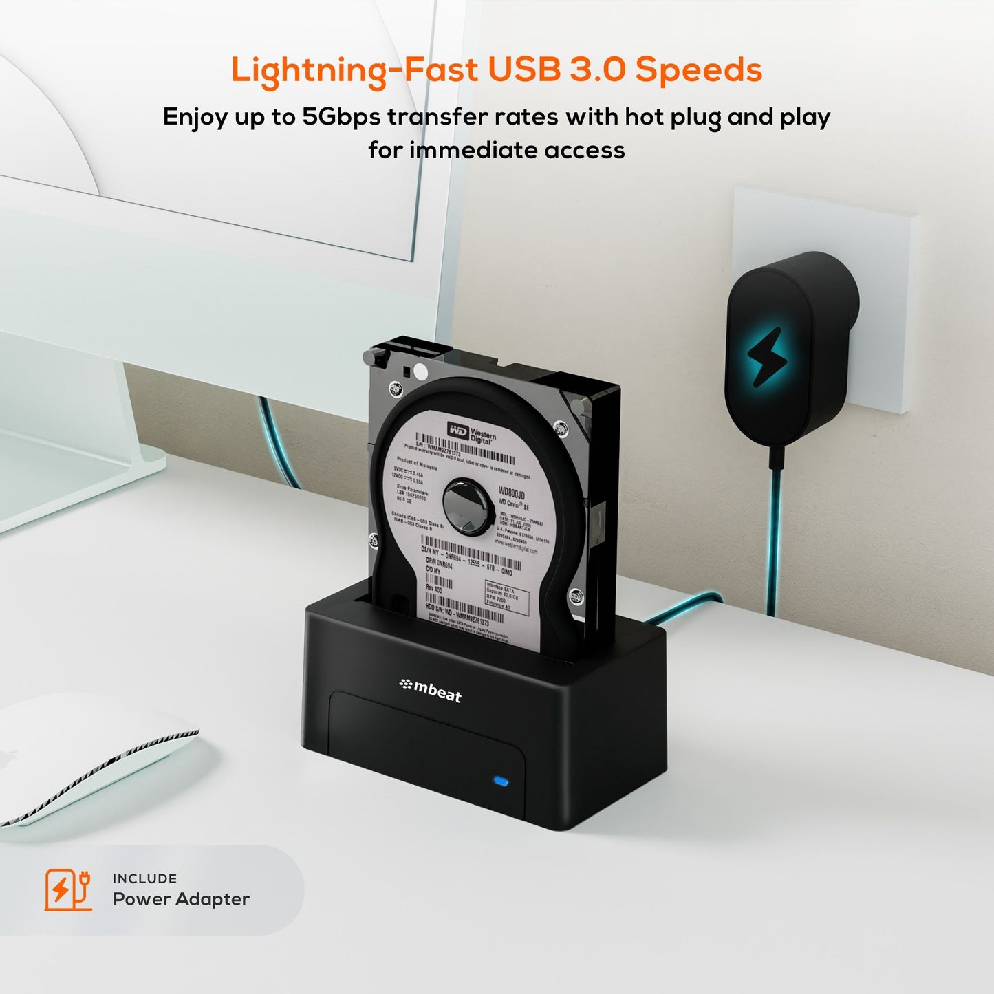 mbeatÂ® D1 USB 3.0 3.5' & 2.5' SATA HDD Docking Station - Black Product Weight: 250g HDD Capacity: Max. 20TB Data Speed: Max. 5Gbps