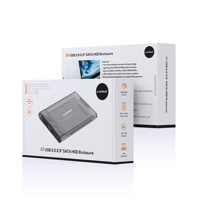 mbeatÂ® A1 See-Through Tool Free USB 3.0 2.5' SATA HDD Enclosure - Black USB Port: USB 3.0 Data Speed: Maximum up to 5Gbps Product Weight: 53g