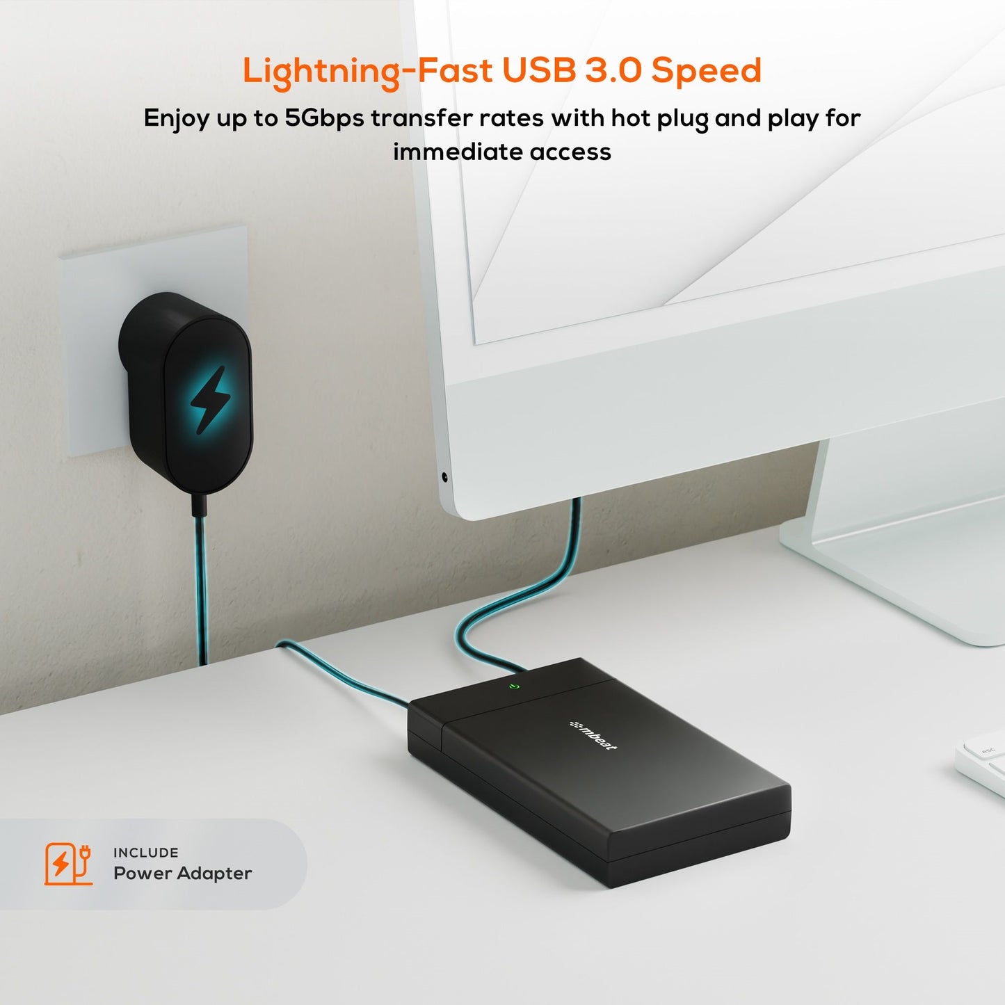 mbeatÂ® C1 Tool-Free USB 3.0 3.5' & 2.5' SATA HDD Enclosure - Black Data Speed: Maximum up to 5Gbp Product Weight: 121g DC Power: +12V/2A Power Supply