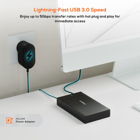 mbeatÂ® C1 Tool-Free USB 3.0 3.5' & 2.5' SATA HDD Enclosure - Black Data Speed: Maximum up to 5Gbp Product Weight: 121g DC Power: +12V/2A Power Supply