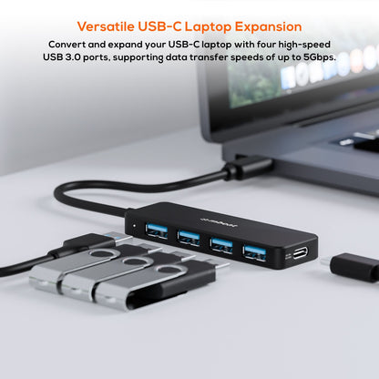 mbeat 4-Port USB-C Hub with USB-C DC Port  Compact and Portable Design  Flexible