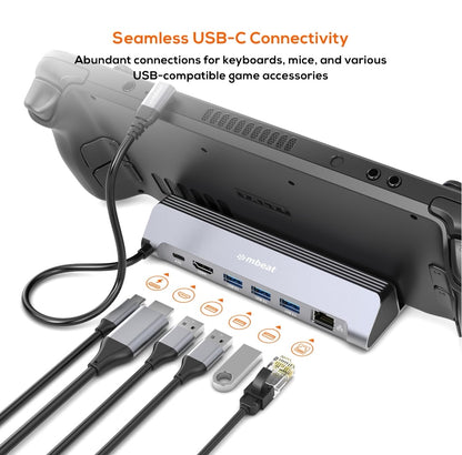 mbeatÂ® USB-C Gaming Dock for Steam Deck & ROG Ally 100W PD pass-through 4K@60Hz (3840 Ã— 2160) Gigabit Ethernet up to 10/100/1000Mbps  5Gbps data
