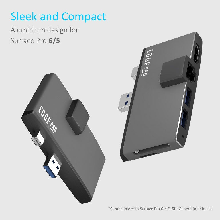 mbeat®  Edge Pro Multifunction USB- C Hub for Microsoft Surface Pro 5/6  Metal Grey (HDMI, LAN, USB 3.0 Hub, Card Reader)