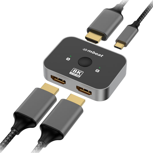 mbeatÂ® 8K Bi-directional HDMI 2.1 Switch 2 In 1 Out/1 In 2 Out  8K@60Hz resolution, plug-and-play convenience  USB-C power input Maximum 8K/60Hz