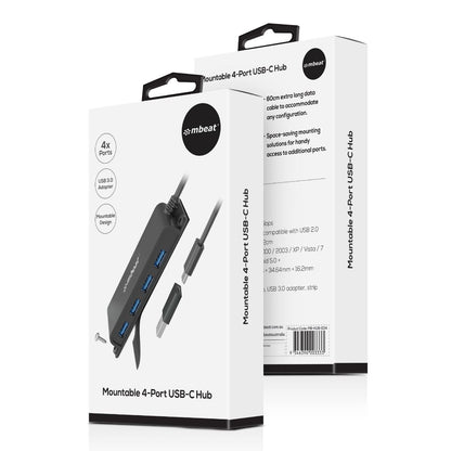 mbeat® Mountable 4-Port USB-A & USB-C Adapter Hub - 60cm Data Cable, USB 3.0, 2