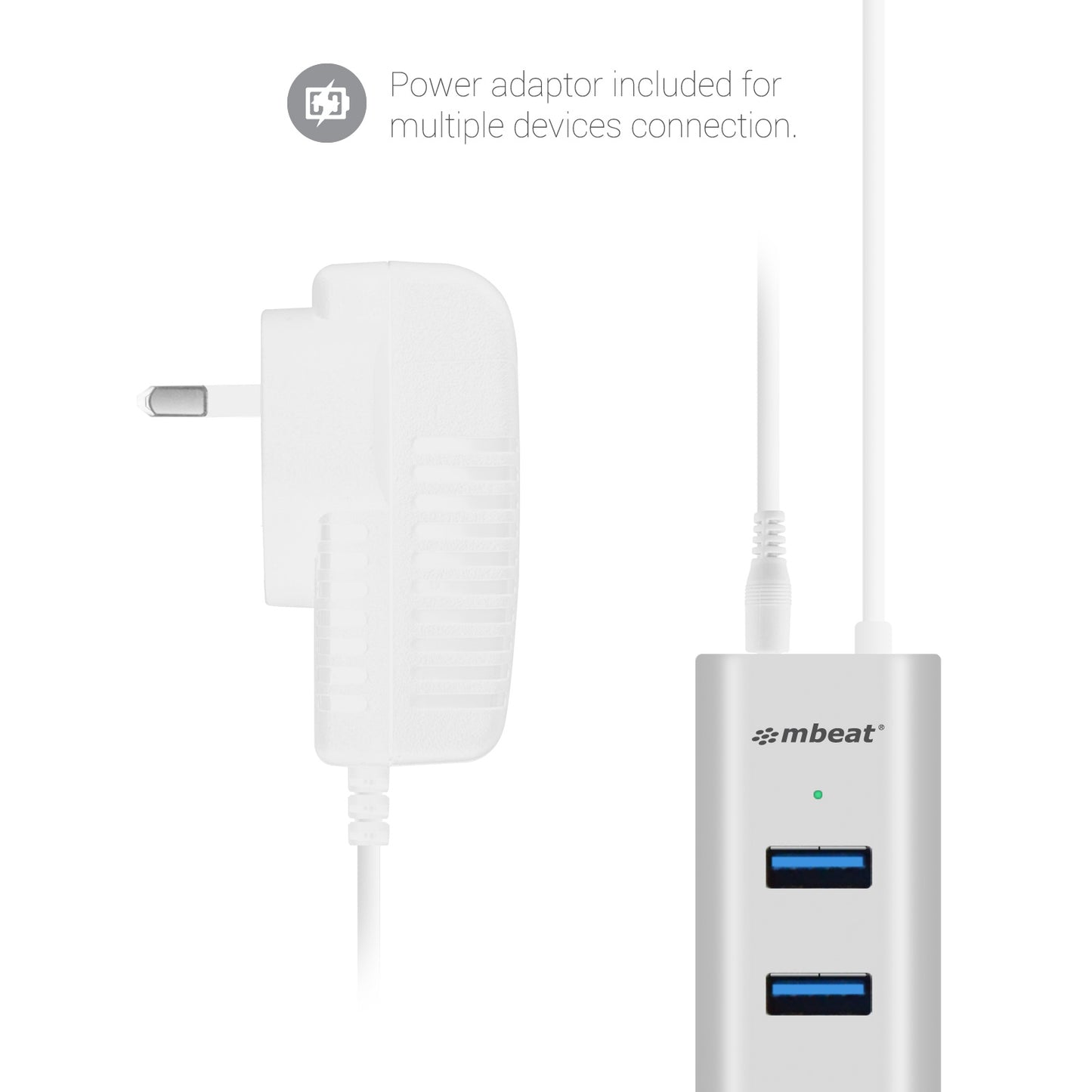 mbeat 7-Port USB 3.0 Powered Hub — Aluminium Slim Design, USB 2.0/1.1 Compatible
