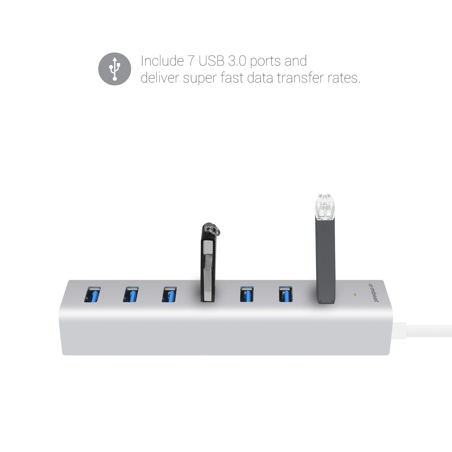 mbeat 7-Port USB 3.0 Powered Hub — Aluminium Slim Design, USB 2.0/1.1 Compatible