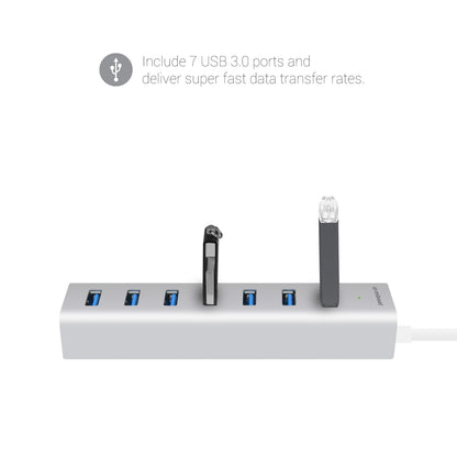 mbeat 7-Port USB 3.0 Powered Hub — Aluminium Slim Design, USB 2.0/1.1 Compatible