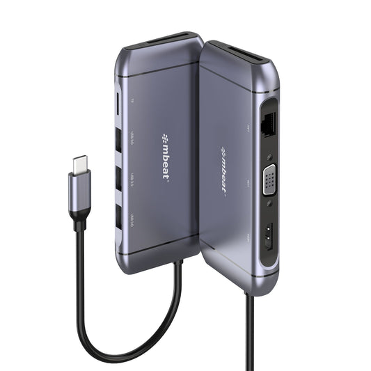 (LS) mbeat® Elite X9 9-in-1 Multifunction USB-C Docking Station 1x HDMI, 1x VGA 1x USB-C Power Delivery 100W, 3x USB 3.0, MicroSD/SD Card