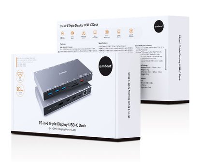 mbeat 15-in-1 Triple Display USB-C Docking Station 2x HDMI 1x DP 1x 100W PD 3.0