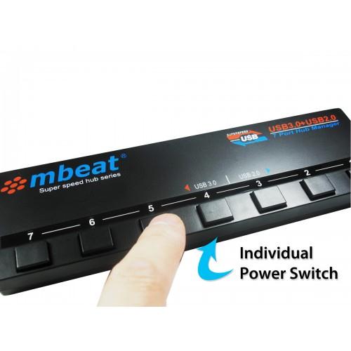 mbeat 7-Port USB 3.0 & USB 2.0 Powered Hub Manager — 4x USB 3.0, Individual Port Switches