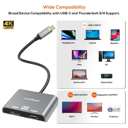 mbeat Tough Link USB-C to DP&HDMI Dual 4K/60Hz MST Adapter 4K (3840x2160) @ 60Hz