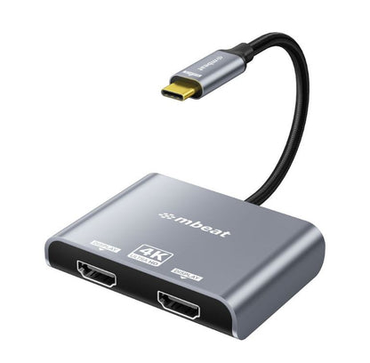 mbeat Tough Link USB-C to Dual 4K/60Hz HDMI MST Adapter 4K (3840x2160) @ 60Hz, 4