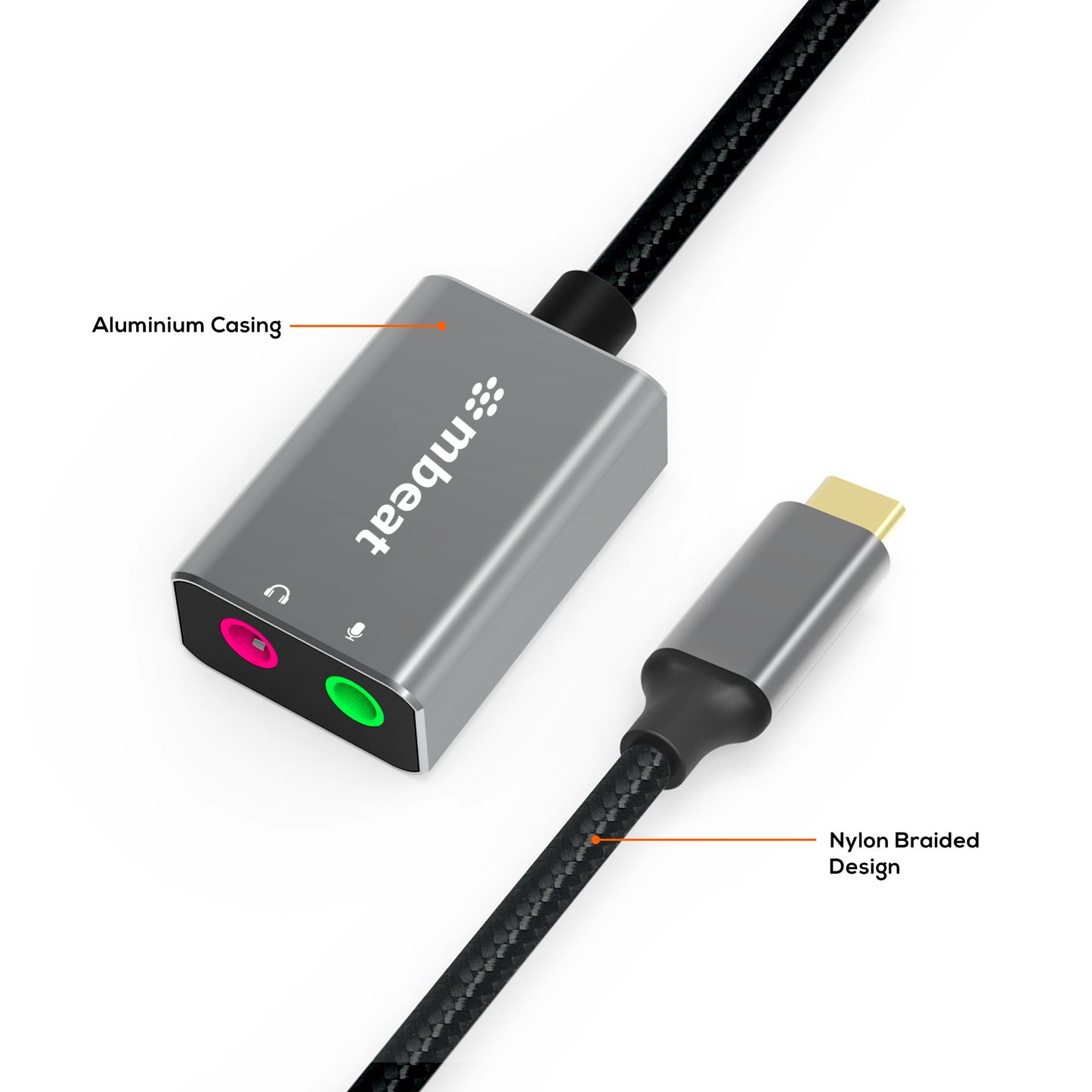 mbeat Elite USB-C to 3.5mm Audio and Microphone Adapter -  Adds Headphone Audio
