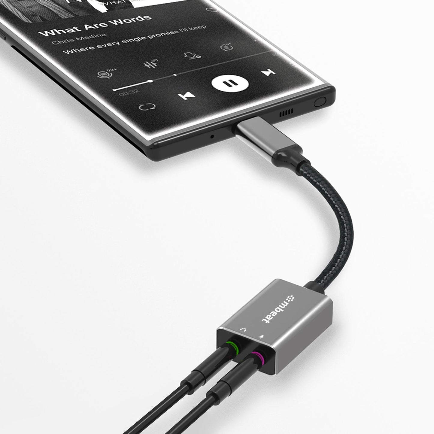 mbeat Elite USB-C to 3.5mm Audio and Microphone Adapter -  Adds Headphone Audio
