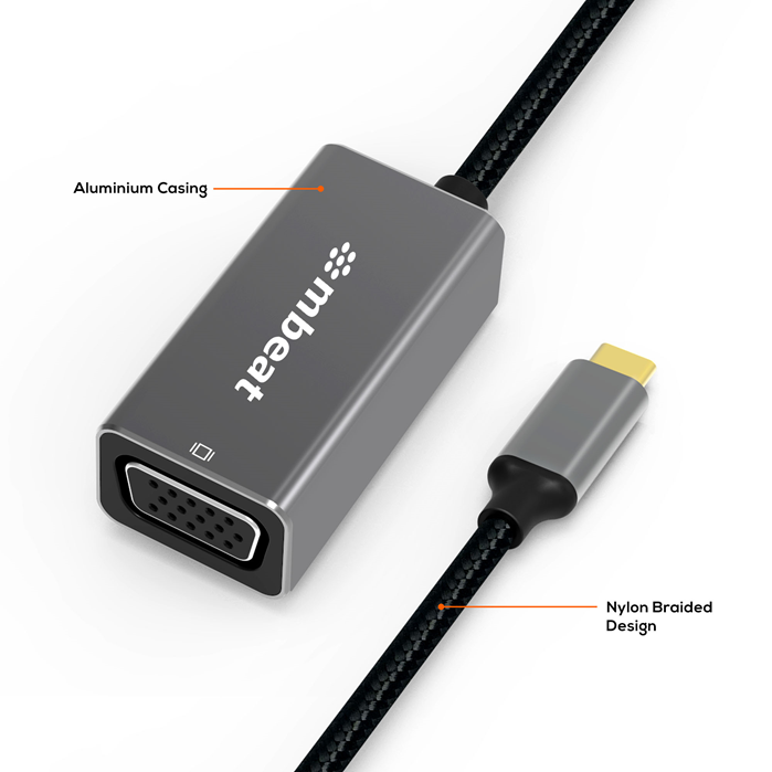 mbeat Elite USB-C to VGA Adapter - Coverts USB-C to VGA Female Port,  Supports u