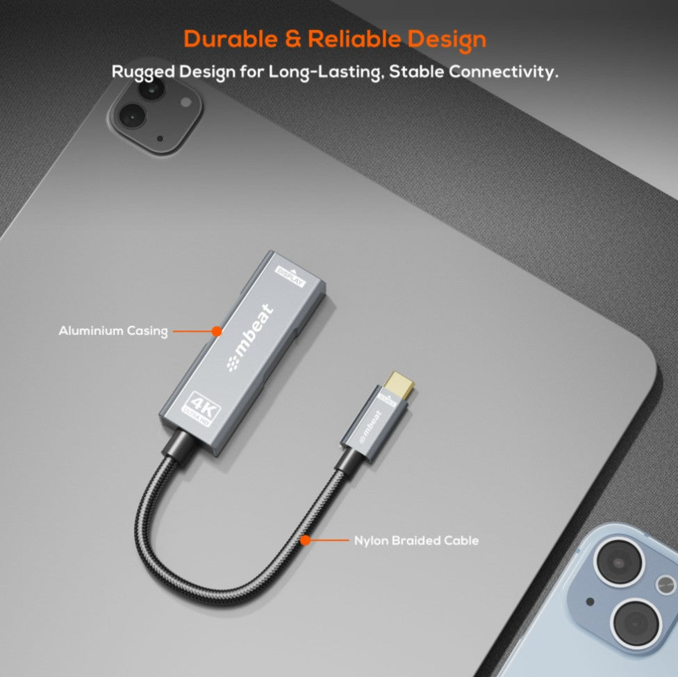 mbeat Tough Link USB-C to DP Adapter with 100W PD - Space Grey 4K (3840 x 2160)