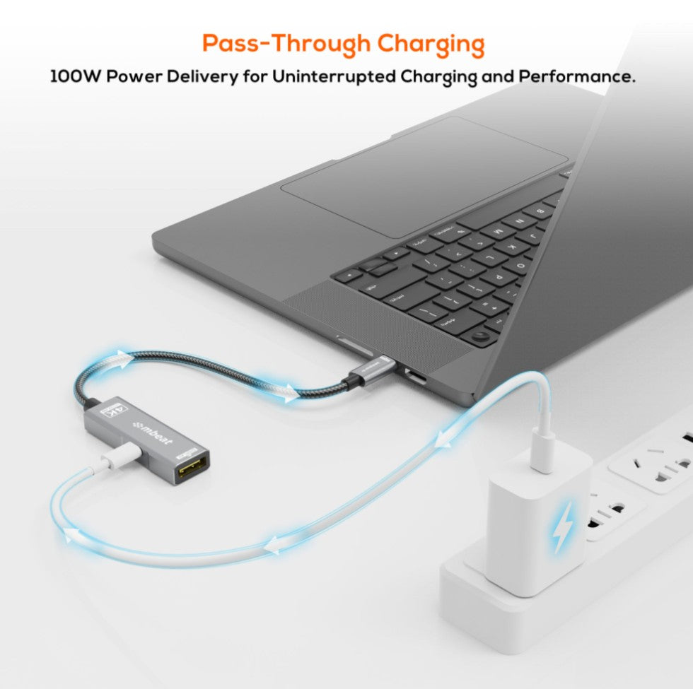 mbeat Tough Link USB-C to DP Adapter with 100W PD - Space Grey 4K (3840 x 2160)