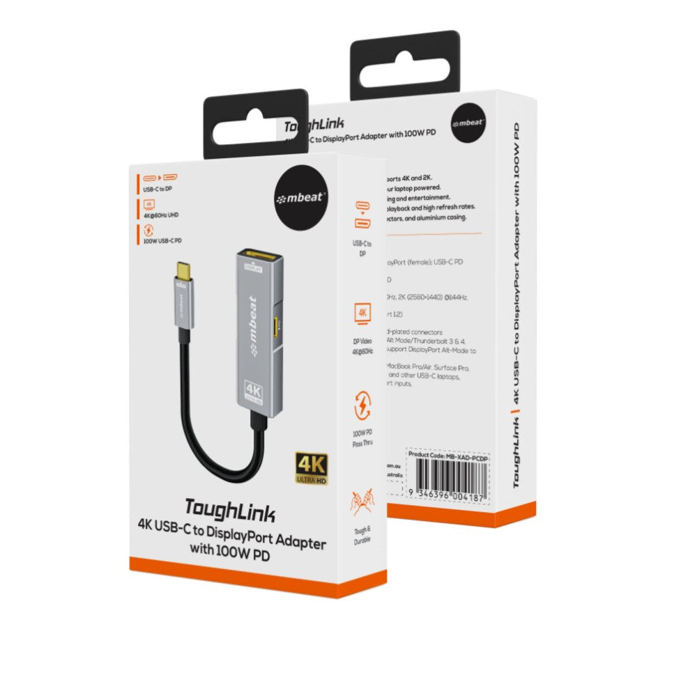 mbeat Tough Link USB-C to DP Adapter with 100W PD - Space Grey 4K (3840 x 2160)