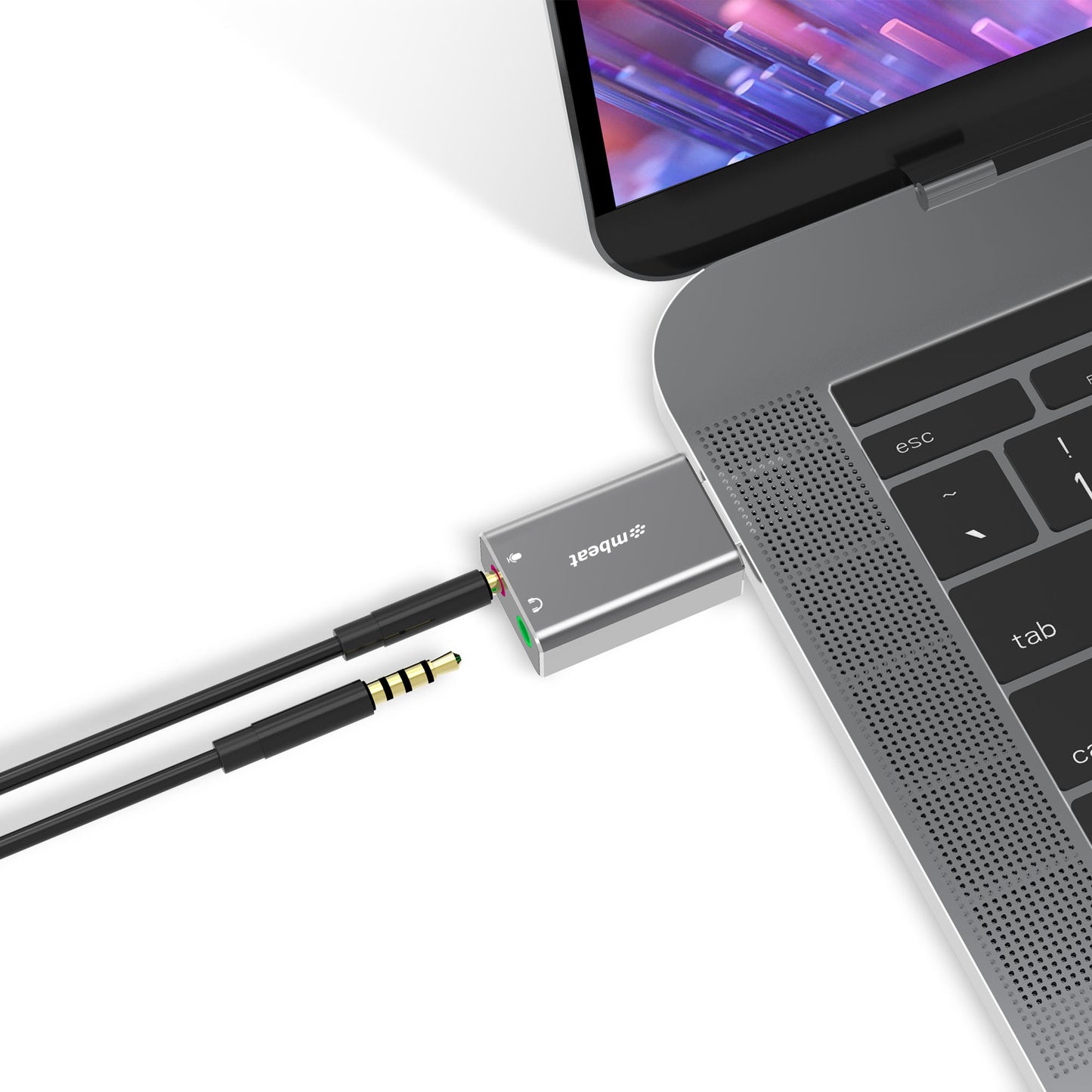 mbeat Elite USB to 3.5mm Audio and Microphone Adapter - Add Headphone Audio Jack