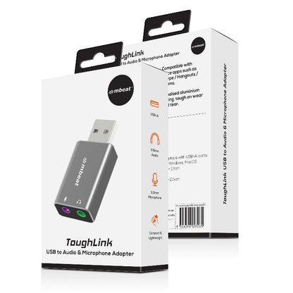 mbeat Elite USB to 3.5mm Audio and Microphone Adapter - Add Headphone Audio Jack