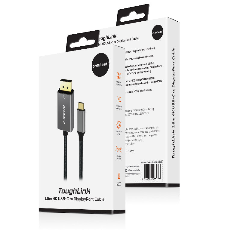 mbeat Tough Link 1.8m 4K USB-C to Display Port Cable - Converts USB-C to Display