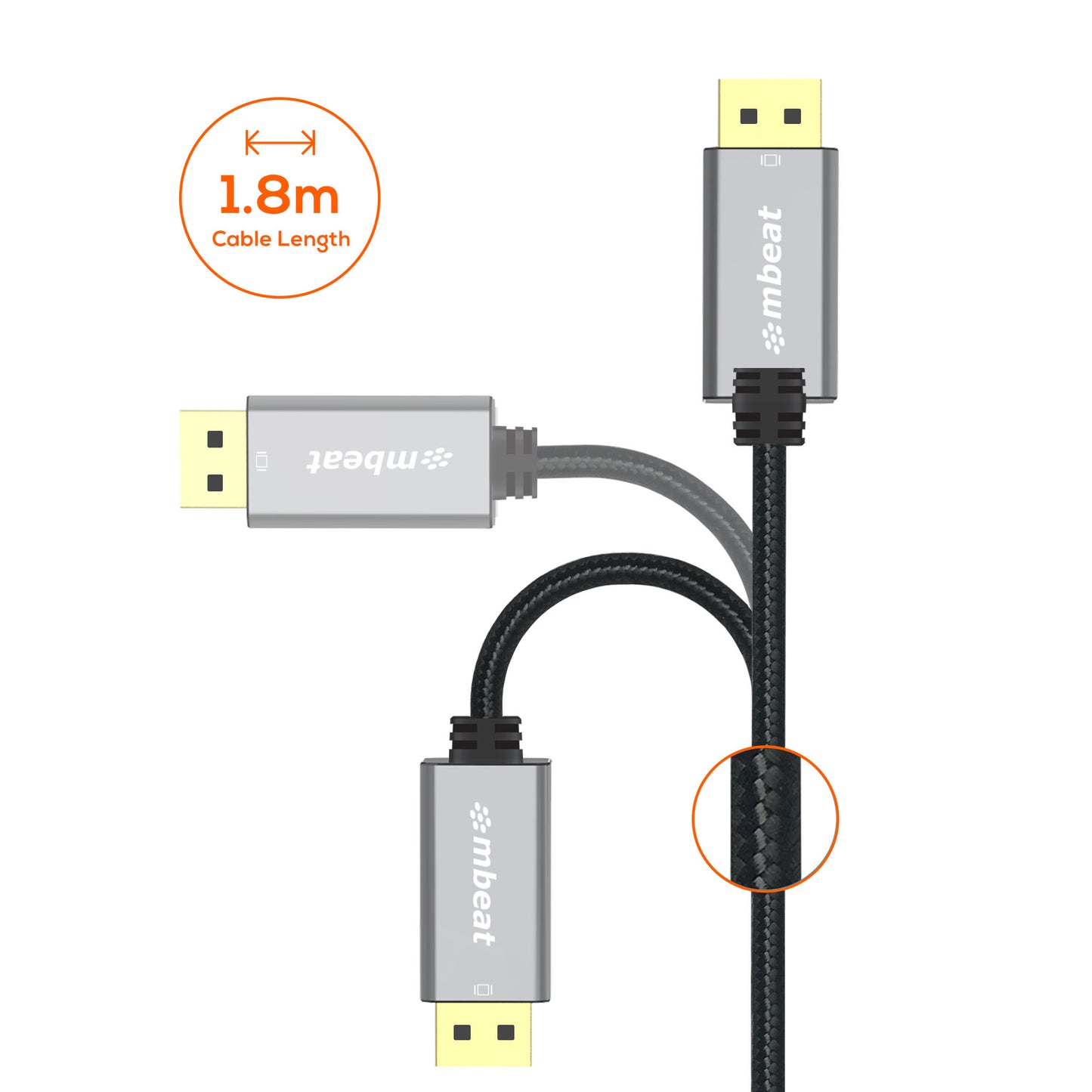 mbeat Tough Link 1.8m Display Port Cable v1.4 - Connects Computer, Laptop to HDT