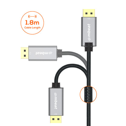 mbeat Tough Link 1.8m Display Port Cable v1.4 - Connects Computer, Laptop to HDT