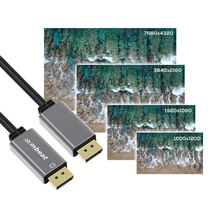 mbeat Tough Link 1.8m Display Port Cable v1.4 - Connects Computer, Laptop to HDT