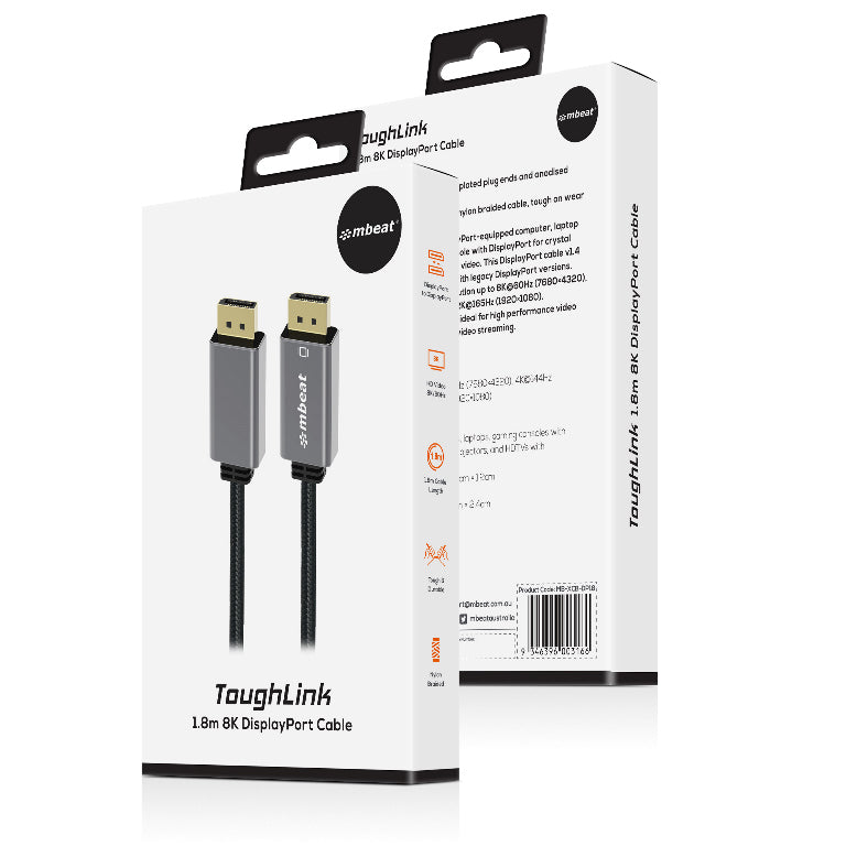 mbeat Tough Link 1.8m Display Port Cable v1.4 - Connects Computer, Laptop to HDT